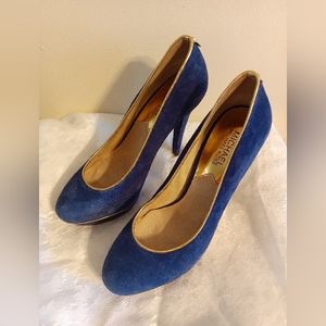Michael Kors blue suede leather gold trim Stilleto heels size 8.5